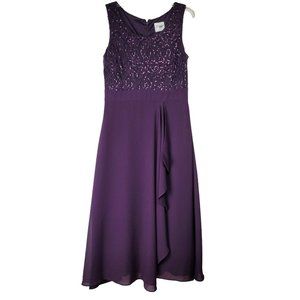 J. Taylor Women's 10 Maxi Dress Sleeveless Purple Sequin Lace Lined A-Line NWT